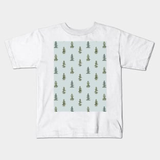 Watercolor Green Pine Trees seamless Pattern Sage Green Kids T-Shirt